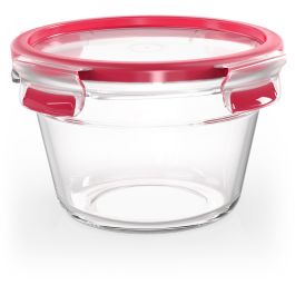 Emsa N10404 Clip & Close Glas Frischhaltedose Redonda, 0.9 L, Transparente/Rojo