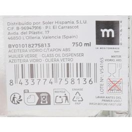Aceitera de vidrio 750 ml con tapón Anna (12 Unidades) Aceitera de vidrio 750 ml con tapón Anna (12 Unidades)