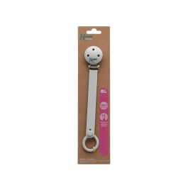 KioKids Sujetachupetes Pinza de Silicona y Acero Gris para Chupetes con Anilla Adaptable Bebé +0 Meses