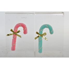 DKD Home Decor Decoración Colgante Navidad Bastón Fantasía Porexpan Poliéster Rosa Verde 2x16x8cm (12 Unidades)