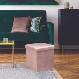 Home Deco Factory Caja Puf Plegable Rosa Terciopelo Colección Lounge 38x38 cm