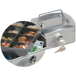 Q-connect Caja caudales 152x115x80 mm plata con portamonedas y clasificador de monedas