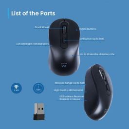 Ewent EW3218 Ratón Óptico Inalámbrico 2.4 GHz USB-A Nano Clic Silencioso DPI Ajustable 800-1600 Negro para Oficina y Hogar
