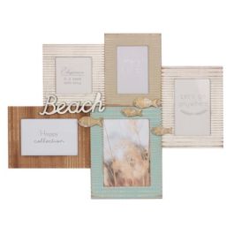 DKD Home Decor Marco Multifoto Atlantico Colección O Grove Estilo Beach de Madera y Cristal Marrón Turquesa 40.5x51x2 cm