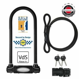 Master Lock Candado en U con Cable y Llave - Modelo XL - Acero Cementado, Doble Grillete, Cable 1.20m - Soporte Bicicleta