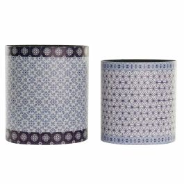 DKD Home Decor Papelera Sixties Diseño Retro, Set de 2 Unidades, en Lienzo y Madera, Colores Azul y Blanco, Dimensiones 23x35.3x31.5 cm Precio: 21.36618. SKU: S3031708
