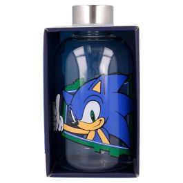 STOR Botella de cristal Sonic The Hedgehog 620ml con tapón hermético, libre de BPA