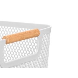 Kipit Cesta de Plástico Blanca con Asa de Bambú, 32 x 20.5 cm (Set de 24)