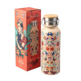 ERIK Botella de Agua Viva la Vida Frida Kahlo, Acero Inoxidable, Doble Capa Térmica, Cierre Hermético Madera, 500ml