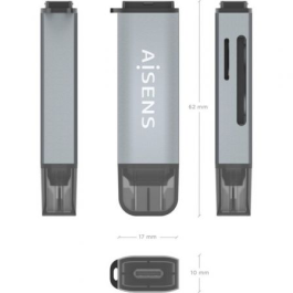 Aisens ASCR-2C10-GR Lector de Tarjetas USB-C 3.1 Gen1 para SD, Micro SD, MMC, RS-MMC, MMC Micro, Gris