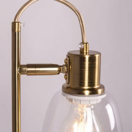 SKD-T1018 Lámpara de Mesa Najafabad de Metal y Cristal Dorado, Tulipa Transparente, Estilo Moderno Clásico Vintage, Bombilla E27