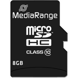 MediaRange Tarjeta de Memoria microSDHC 8GB Clase 10 Negra con Adaptador SD