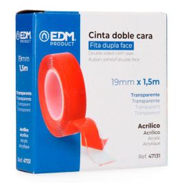 Edm Cinta Adhesiva Doble Cara Transparente Acrílico Ultra Fuerte 19mm x 1.5m, Resistente a la Intemperie, Multisuperficie