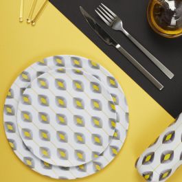 Home Deco Factory Plato Postre Zeste melamina 20 cm diseño ácido, limones, hojas b-n