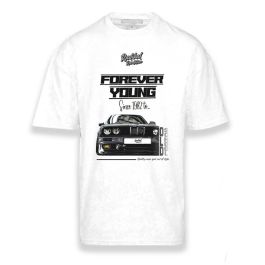 Radikal Revolution RKE30101S Camiseta Forever Young Diseño Homenaje BMW E30 Coche Mítico Icono Aficionados Automoción Blanca Talla S