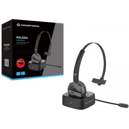 Conceptronic POLONA03 Auriculares Bluetooth con Base de Carga, Cancelación de Ruido, Micrófono Flexible, 22 Horas Batería, Comodidad Ligera