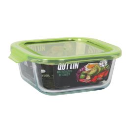 Quttin Fiambrera Cuadrada con Tapa Verde para Alimentos, Recipiente de Almacenamiento de 750 cc, Dimensiones 16 x 16 x 6.3 cm (6 Unidades)