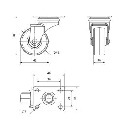 Ruedas Alex Rueda giratoria de goma gris con placa y eje liso, carga máx. 17 kg, ø 4 cm