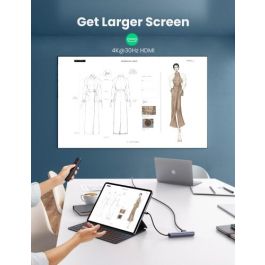 UGREEN 10919 Base para Portátil y Replicador de Puertos, USB 3.2 Gen 1 Type-C, Gris