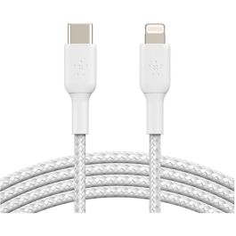 Belkin CAA004BT1MWH - Cable trenzado USB-C a Lightning Boost Charge 1m blanco para carga rápida iPhone/iPad, Certificado MFi