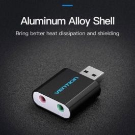 Vention VAB-S17-B Tarjeta de Sonido Externa USB 2.1 Canales para Auriculares y Micrófono, Chip Reducción Ruido, Negro, Compatible PS4