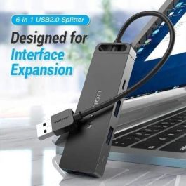 HUB USB 2.0 Vention CHUBB/ 3xUSB/ 1xMicroUSB PD/ 1xLector Tarjetas/ Negro