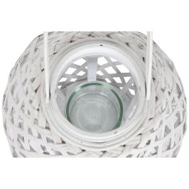 DKD Home Decor Portavelas Blanco Bambú Cristal 22 x 36 x 22 cm (4 Unidades)