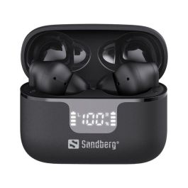 Sandberg Auriculares Inalámbricos ANC+ENC con Cancelación de Ruido Activa y Ambiental, Bluetooth, Estuche Pantalla LED Batería y Carga USB