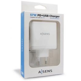 AISENS - CARGADOR 57W 1xUSB-C PD3.0 45W 1xUSB-A 5V/2.4A 12W BLANCO