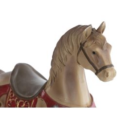 DKD Home Decor Figura Navidad Caballo Tradicional con LED, Resina, Pilas AA, Marrón Rojo 10x32x34 cm