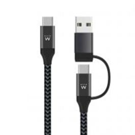 Ewent Cable USB Tipo C 2 en 1 EW9918 - USB-C a USB-C/USB-A, Carga Rápida 60W, 1m