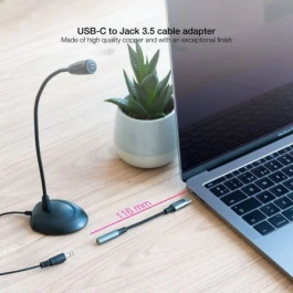 Nano Cable 10.24.1204 Adaptador de Audio USB Tipo-C Macho a Jack 3.5 Hembra Negro/Gris Nylon Aluminio 11cm