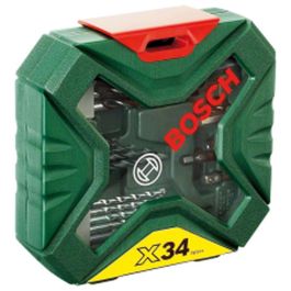 Bosch X-Line Juego de Taladrado y Atornillado 34 Piezas: Brocas PH/PZ/Flat/T, HSS Metal, Madera, Albañilería, Dados y Soporte Magnético