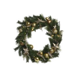 DKD Home Decor Corona de Navidad Moderna LED Verde Dorado Ø60x10 cm, con 50 Luces y Funciona con 3 Pilas AA (Pack de 2)