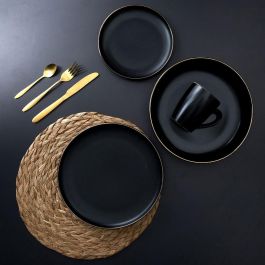 Home Deco Factory Ensaladera Vallee Outlet D.25 cm Negra con Ribete Dorado