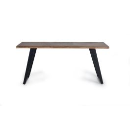 GINER Y COLOMER Mesa Comedor Acacia Natural con Patas de Metal Negro, Tapas Talladas a Mano, 4 cm de Grosor