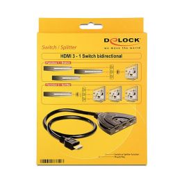DeLOCK 87619 Switch HDMI bidireccional 3 en 1, con cable 0.6m, compatible HD 1080p (1920x1080), Plug and Play, Negro