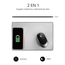 SUBBLIM Alfombrilla con Cargador Inalámbrico Aluminum Silver 10W de Carga Rápida