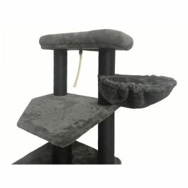 GUILY AL103 Rascador para gatos, gris oscuro, 50x50x141 cm, 2 plataformas, 1 percha, 1 cabaña, 1 rampa, 1 túnel