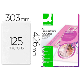 Q-connect Bolsa Plastificar 303 x 426 mm 125 mc DIN A3 Caja 100 Unidades