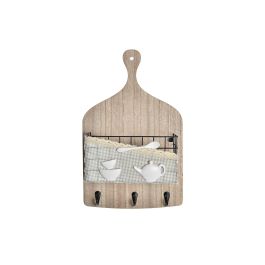 DKD Home Decor Perchero de Pared Shabby de Madera y Metal, Verde Menta, Marrón y Negro con diseño Vichy Café, 9x23x36 cm