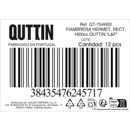 Quttin Fiambrera hermética rectangular 1600 cc (12 Unidades)