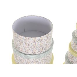 DKD Home Decor Caja Shabby Colección Vichy sweet, de Cartón Verde Amarillo Multicolor, 37.5x37.5x18 cm, Set de 10 con Flores