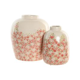 DKD Home Decor Jarrón Oriental de Cerámica Blanco Multicolor con Flores 16 x 23 x 16 cm (2 Unidades)