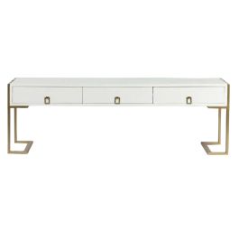 DKD Home Decor Mesa Centro Glam Blanco Dorado Madera Metal 3 Cajones Desmontable 150x36x48 cm