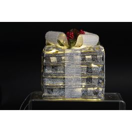 DKD Home Decor Regalo Navidad Set de 3 Ratán Metal LED Blanco Plateado 25x25x29 cm