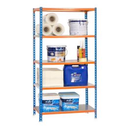 Simon Rack Estantería metálica Simonclick plus 5/500, sin tornillos, 5 estantes, carga 180kg, 2000x1000x500mm, azul/naranja/galvanizado