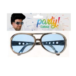 Gafas Plástico Redondas Azul Translúcido para Disfraz Retro, Fiesta Temática y Eventos