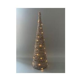 DKD Home Decor Cono de Navidad Alpina Decorativo de Ratán con LED Marrón Claro (19x62x19 cm), 2 Pilas AA