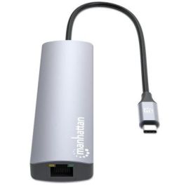 MANHATTAN 153966 Estación de Acoplamiento USB-C 7 en 1 con HDMI 4K, 2x USB 10Gb/s y Power Delivery 100W, Color Plata